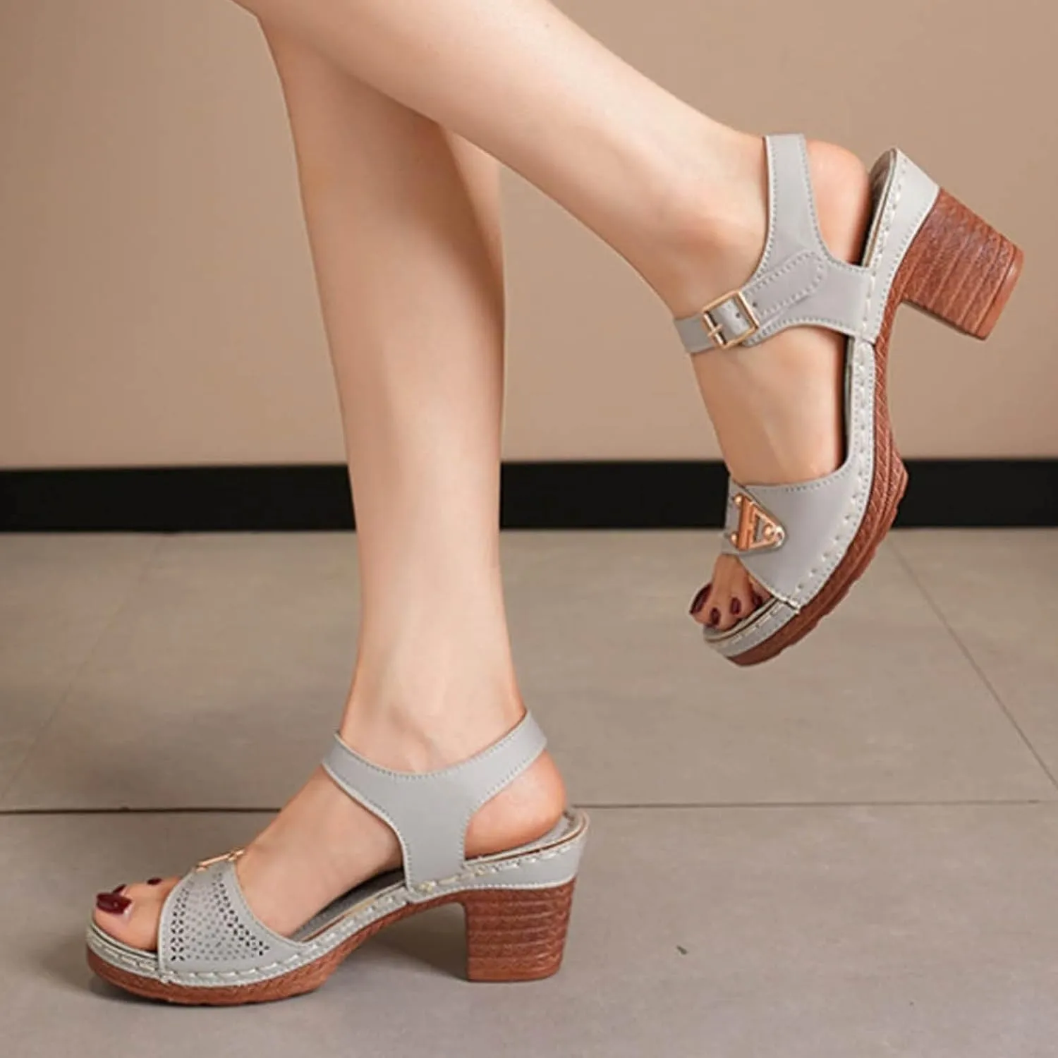 Womens Ankle-Strap Heeled Sandal Adjustable Straps Chic Chunky Mid Heel Walking Retro Platform Sandals Comfortable Open Toe Summer Casual Platform Wedding Dress Shoes