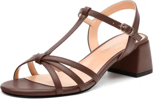 Womens Block Heel Sandals, Open Toe Low Chunky Heel T-strap Sandals for Women, Ankle Strap Sandals with Buckle, Comfort Strappy Sandals 2"