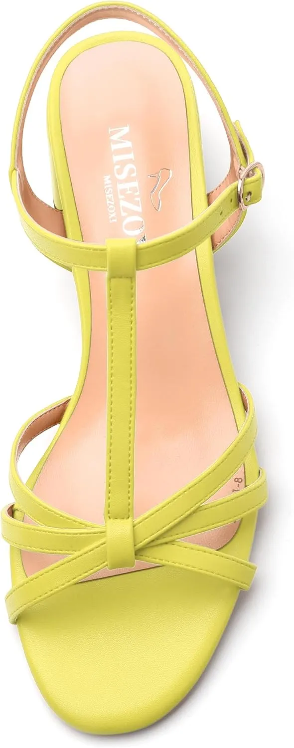 Womens Block Heel Sandals, Open Toe Low Chunky Heel T-strap Sandals for Women, Ankle Strap Sandals with Buckle, Comfort Strappy Sandals 2"