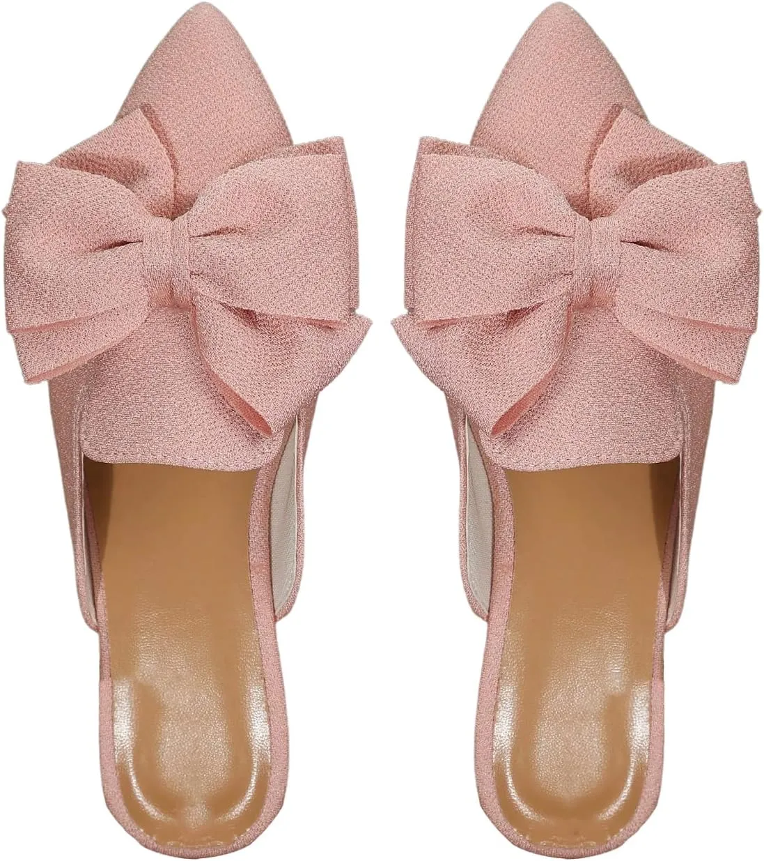 Women's Bow Mules Dressy Pointed Toe Flat Shoes Backless Loafers Slide Sandals Casual Slides Work Shoes