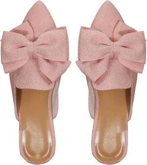 Women's Bow Mules Dressy Pointed Toe Flat Shoes Backless Loafers Slide Sandals Casual Slides Work Shoes