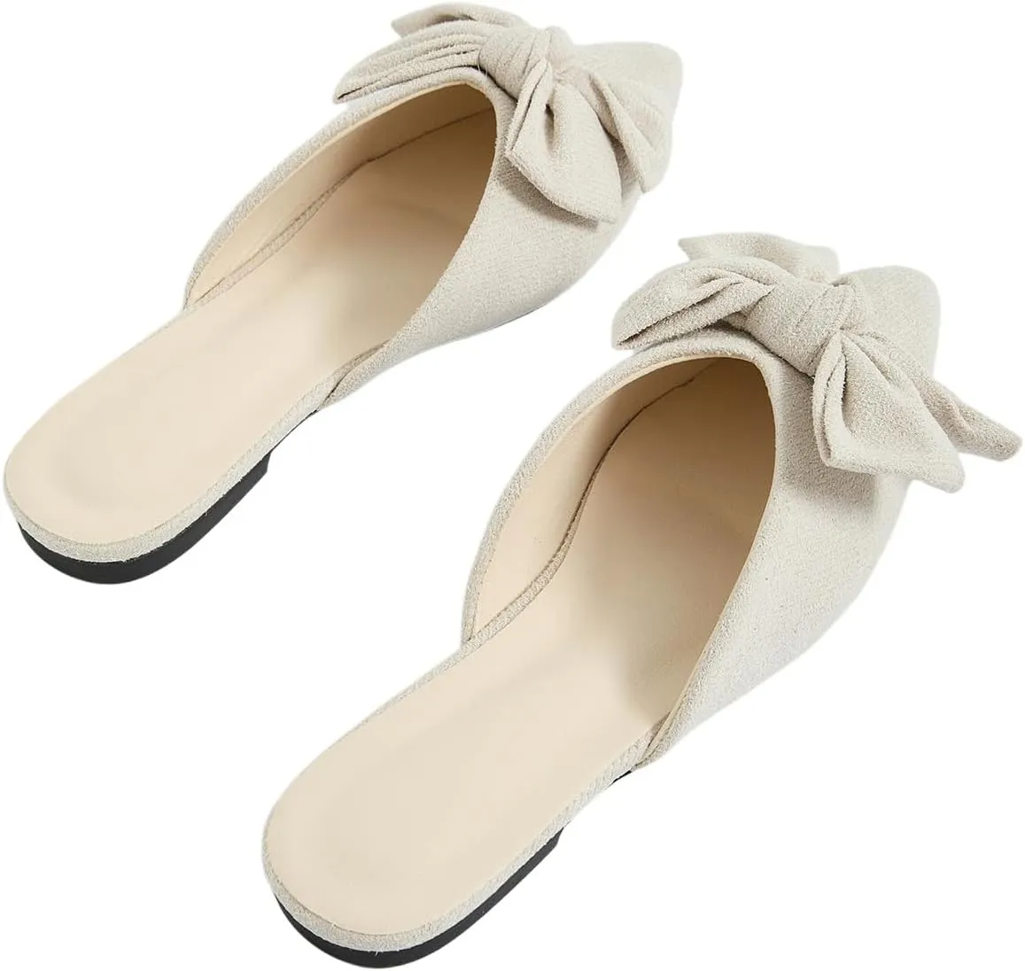 Women's Bow Mules Dressy Pointed Toe Flat Shoes Backless Loafers Slide Sandals Casual Slides Work Shoes