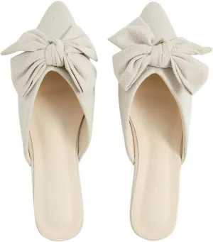 Women's Bow Mules Dressy Pointed Toe Flat Shoes Backless Loafers Slide Sandals Casual Slides Work Shoes