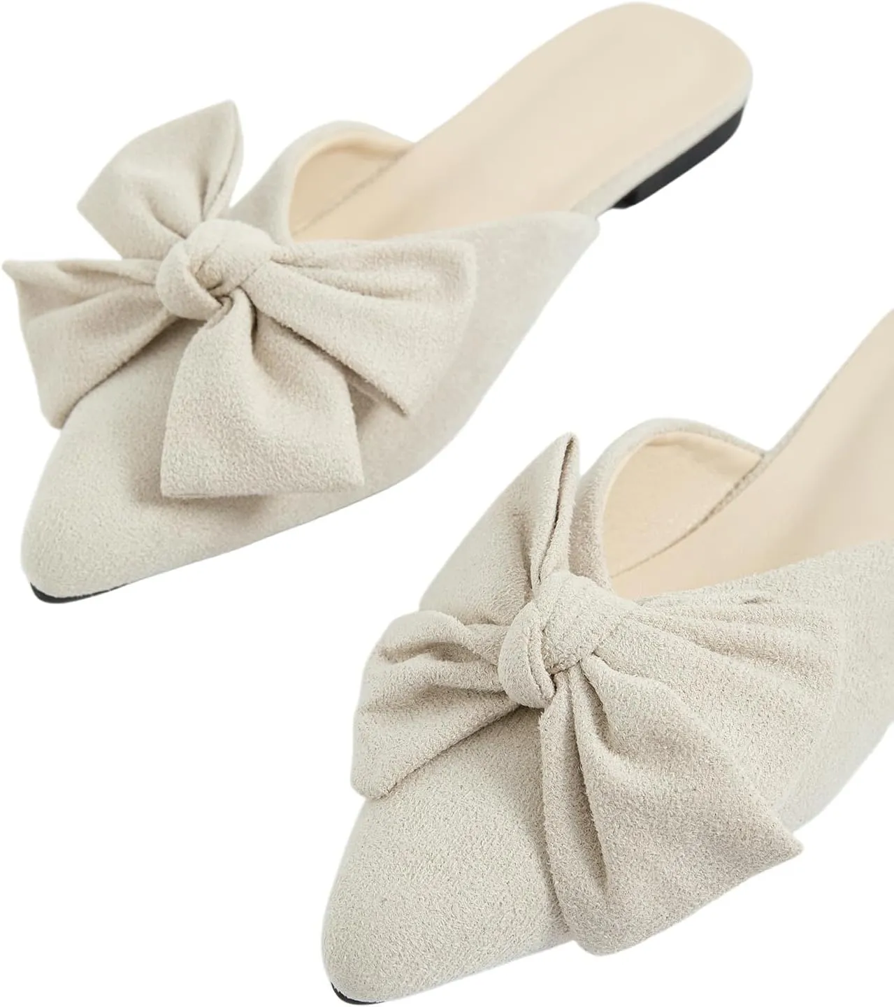 Women's Bow Mules Dressy Pointed Toe Flat Shoes Backless Loafers Slide Sandals Casual Slides Work Shoes