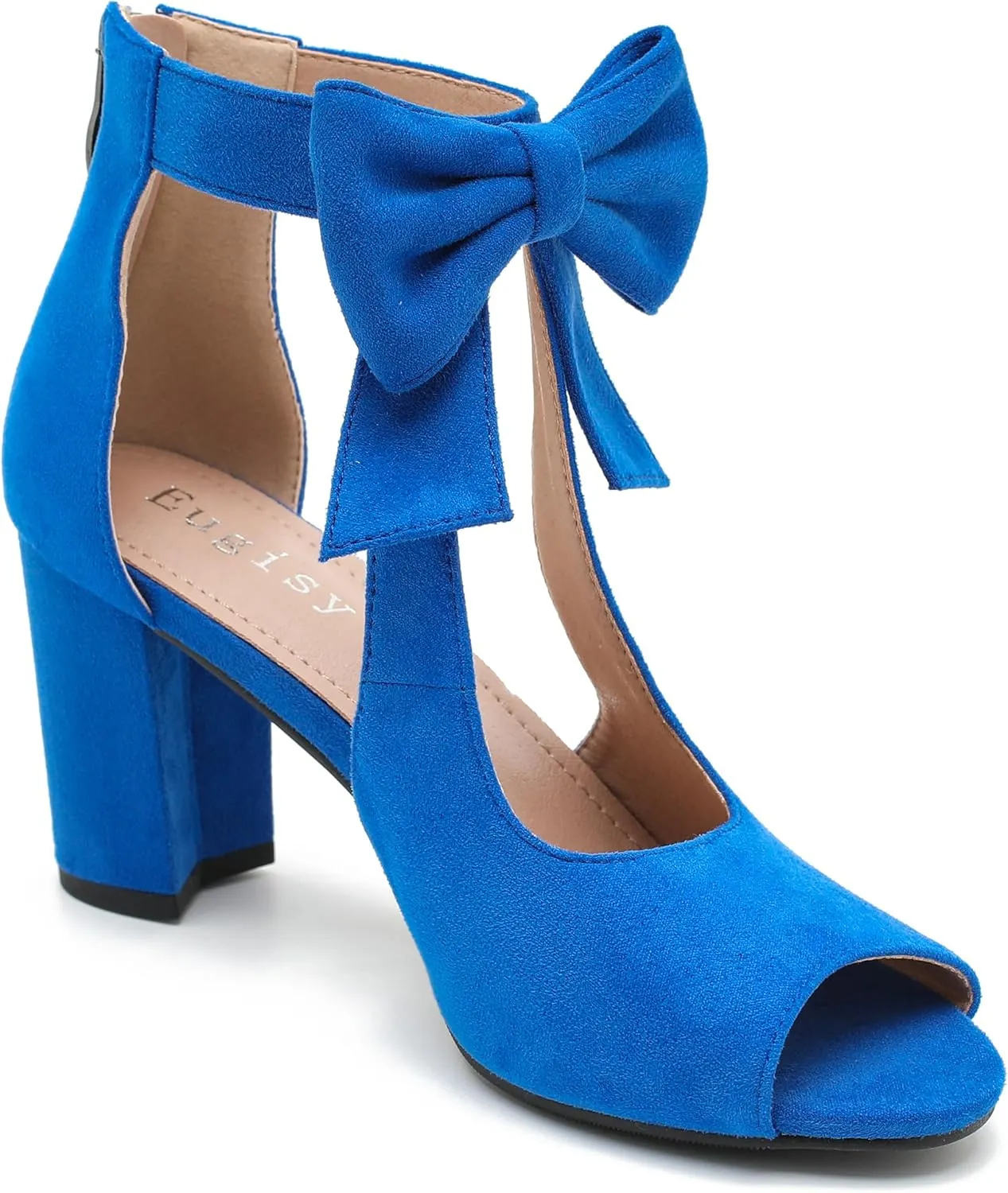 Women's Bows Strappy Sandals Open Toe Chunky High Heels Sandals Ankle Strap Dressy Pumps Back Zip Cutout Heeled Summer Party Sandals
