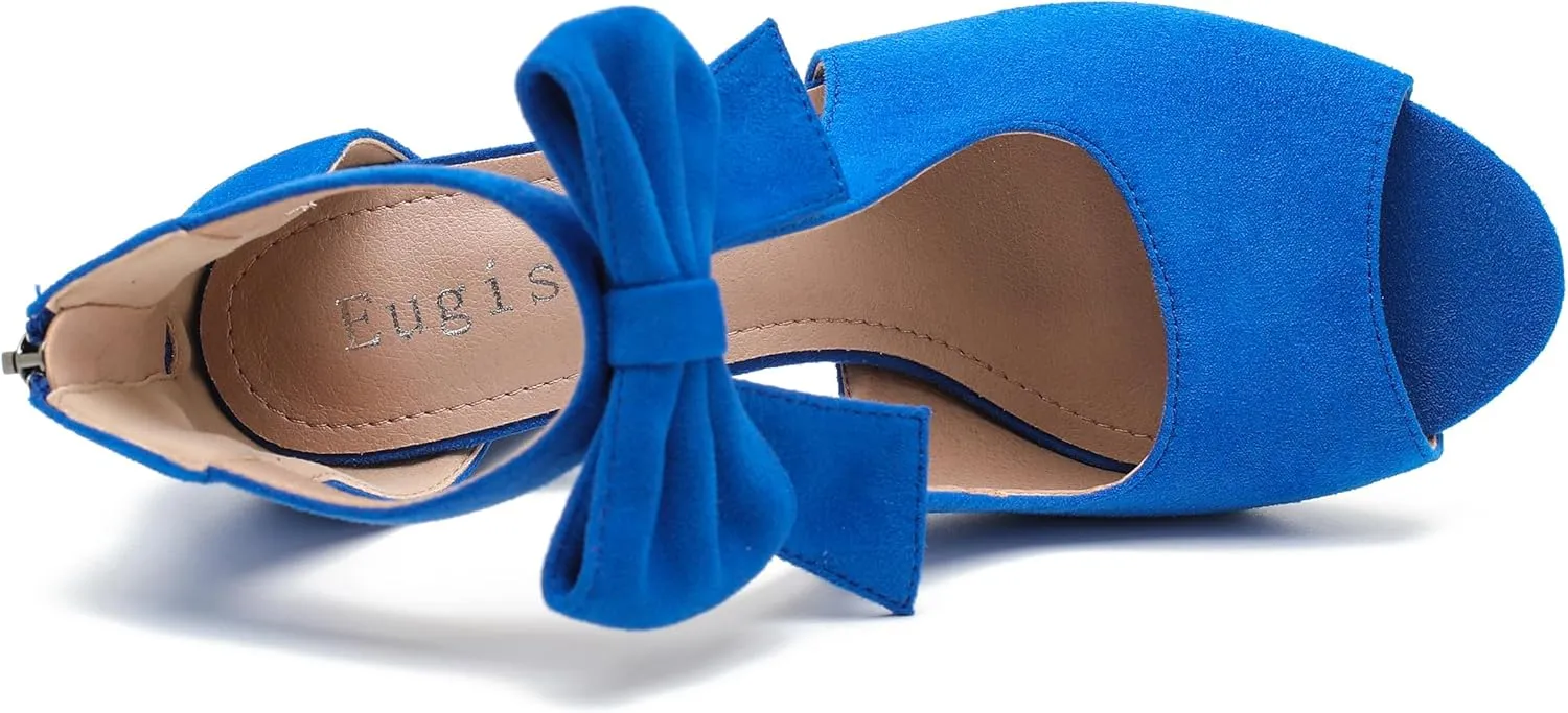 Women's Bows Strappy Sandals Open Toe Chunky High Heels Sandals Ankle Strap Dressy Pumps Back Zip Cutout Heeled Summer Party Sandals