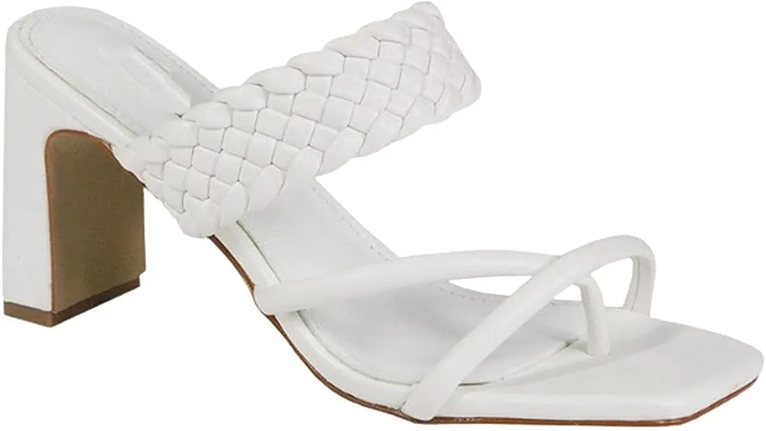 Women's Braided Heeled Sandals Square Toe Block Heel Sandals
