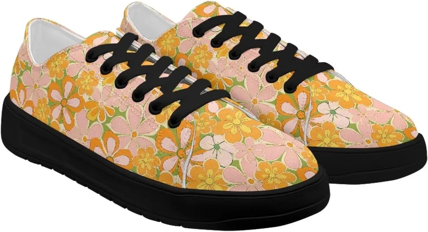 Women's Canvas Sneakers Mesh Lace Up Low Top Sneakers Lightweight Breathable Canvas Tennis Shoes Ladies Running Shoes