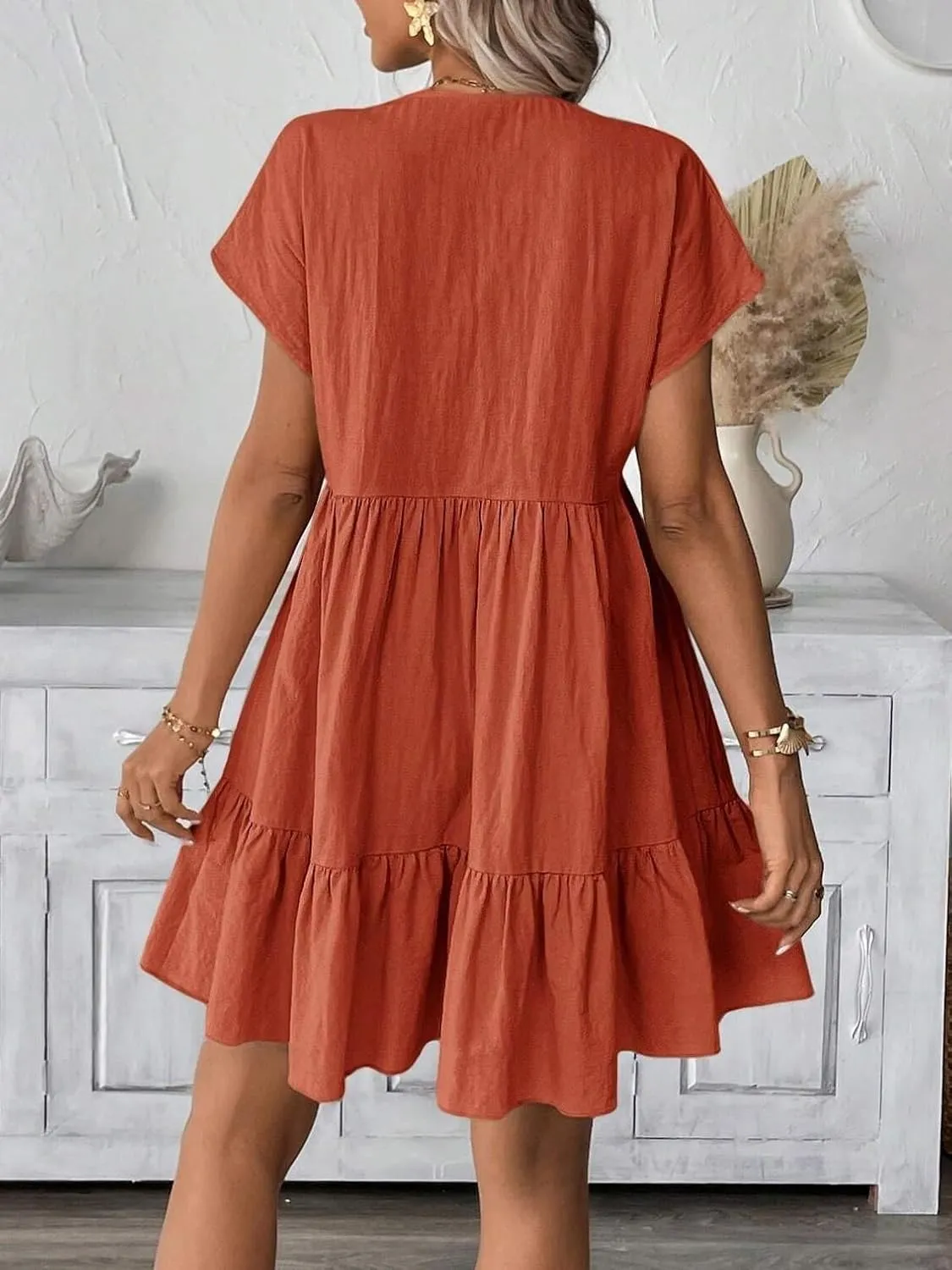 Womens Casual Vacation Romantic Beach Dress, Short Sleeve V-Neck Summer Short Dresses for Women