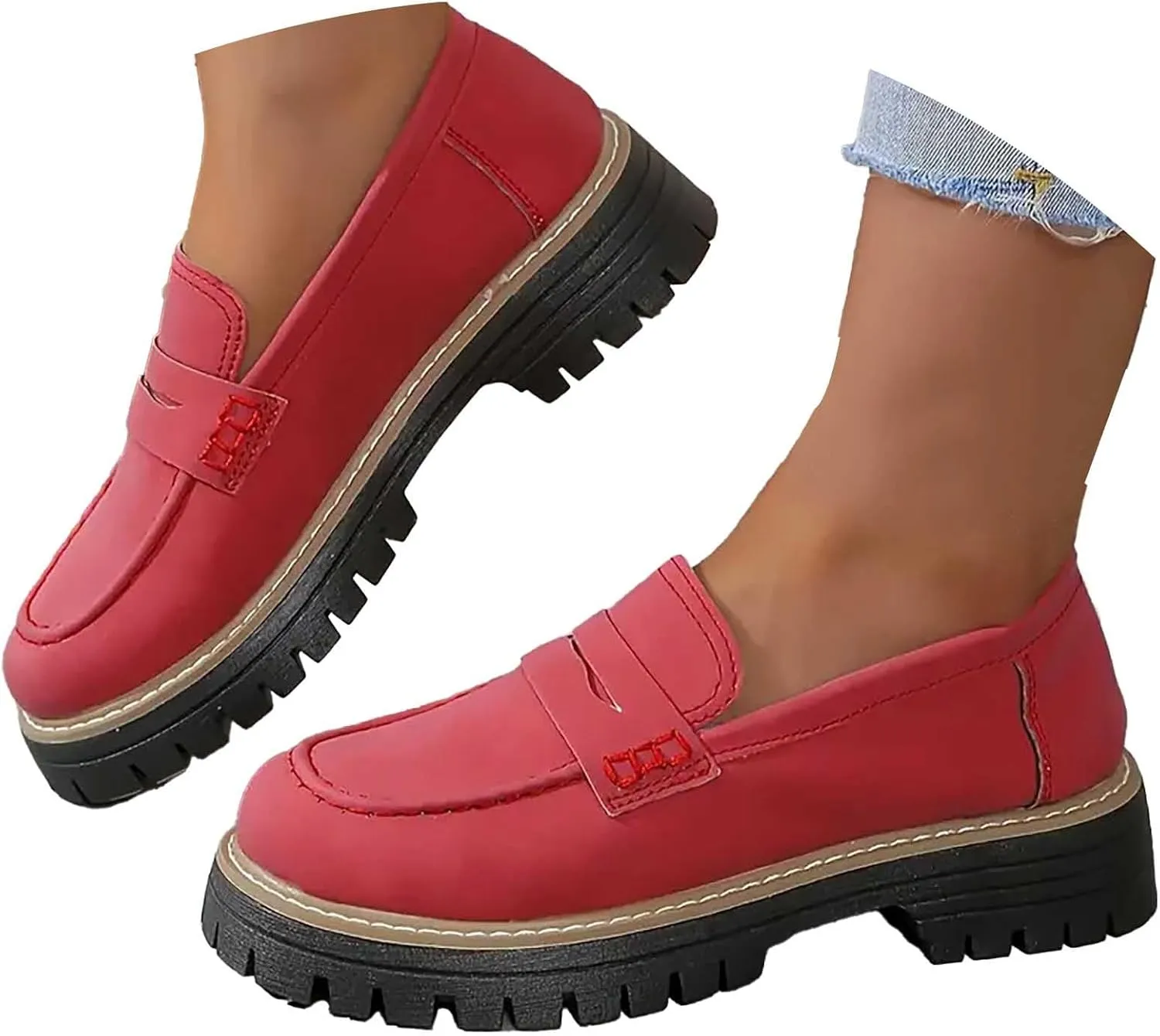 Women's Chunky Loafers Slip On Loafers Business Casual Shoes Dressy Platform Loafers Fashion Outfit Loafer Shoes
