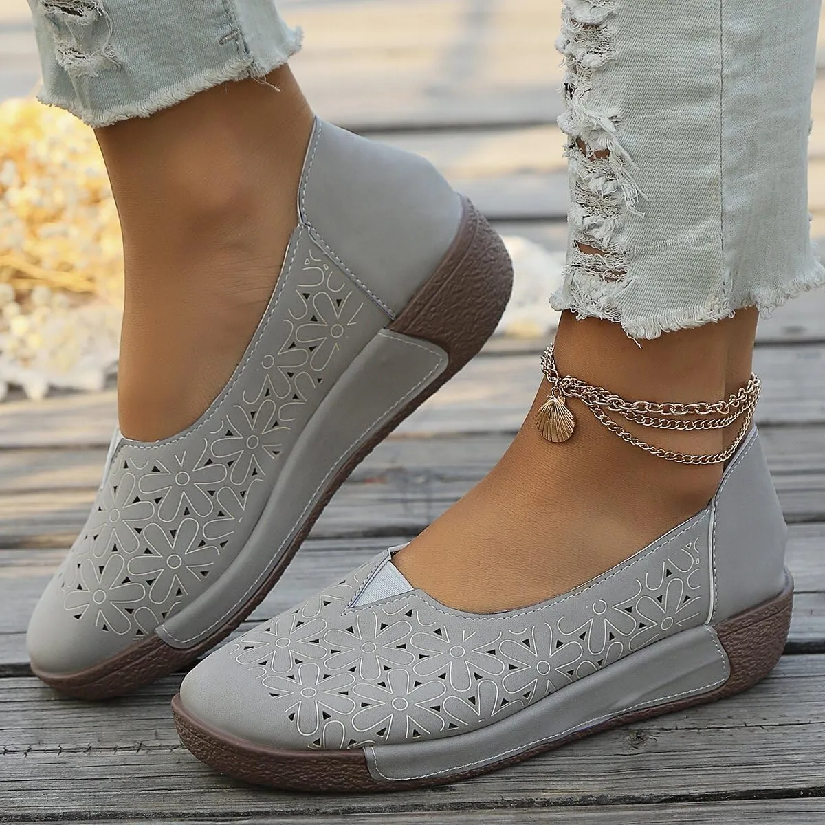 Women's Comfortable Dressy Ballet Flats Orthotic Round Toe Low Heels Sandals Casual Breathable Flexible Walking Shoes Fashion Summer Shoes for Women
