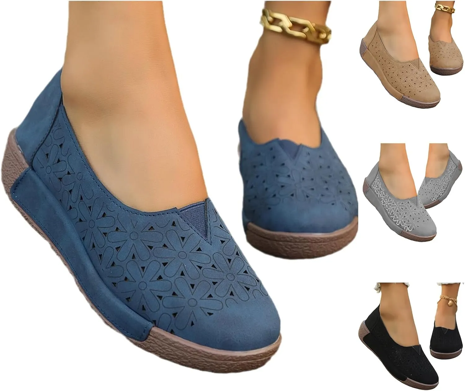 Women's Comfortable Dressy Ballet Flats Orthotic Round Toe Low Heels Sandals Casual Breathable Flexible Walking Shoes Fashion Summer Shoes for Women