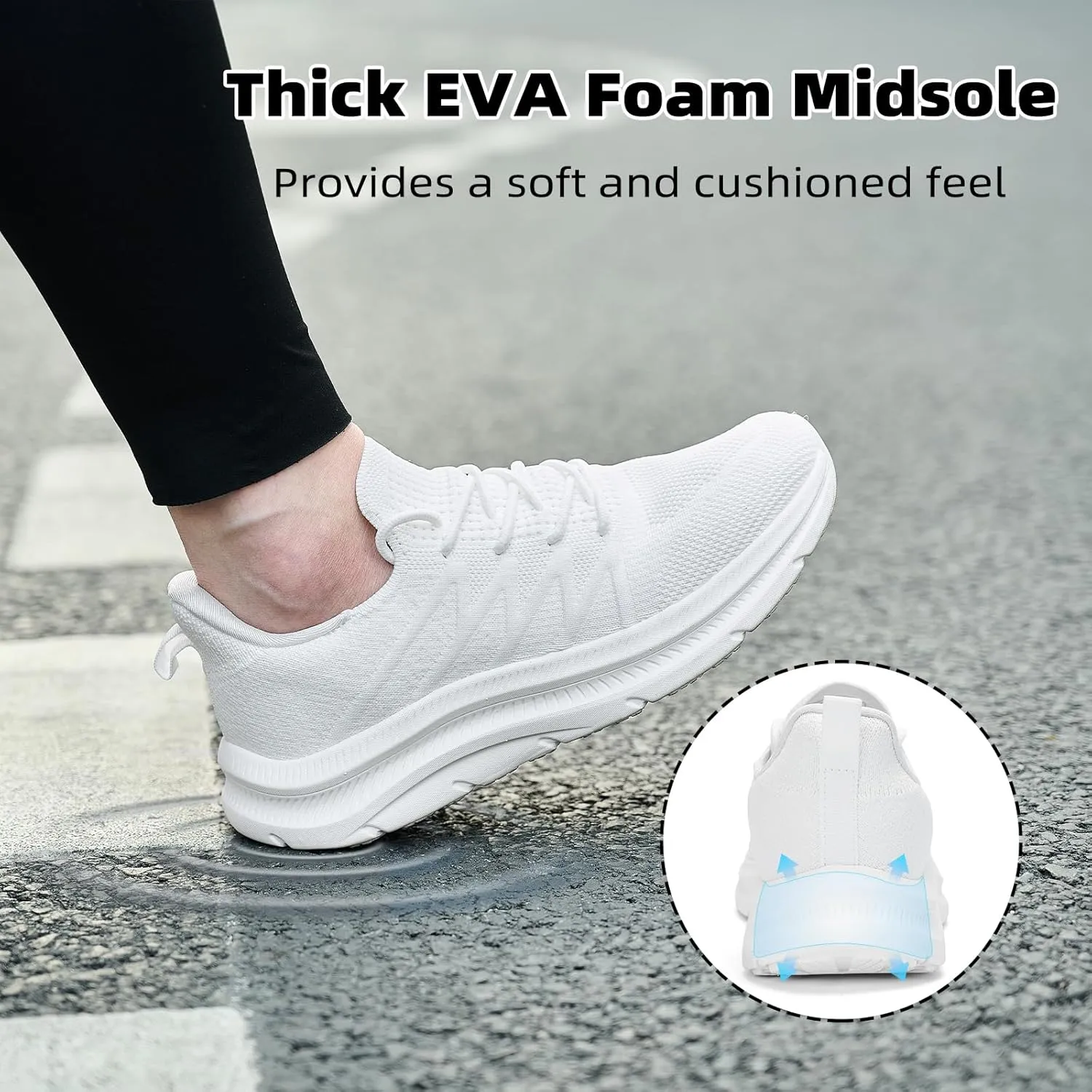 Women's Cushioning Running Shoes - Slip on Memory Foam Comfortable Walking Tennis Sneakers Ladies Athletic Gym Workout Sport Jogging Shoe Lightweight