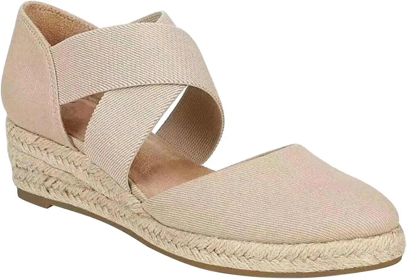Womens Espadrille Wedge Sandals Fashion Casual Baotou Cross Straps Elastic Band Fisherman Shoes Summer Comfy Plus Size Sandals