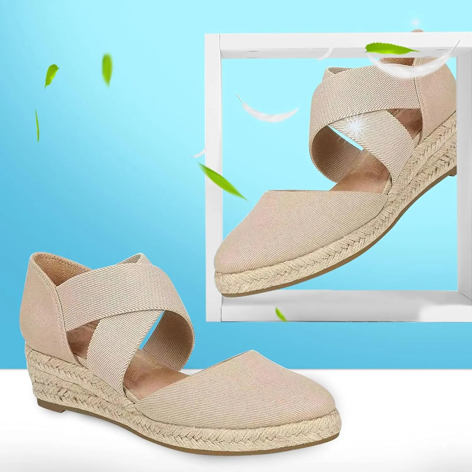 Womens Espadrille Wedge Sandals Fashion Casual Baotou Cross Straps Elastic Band Fisherman Shoes Summer Comfy Plus Size Sandals