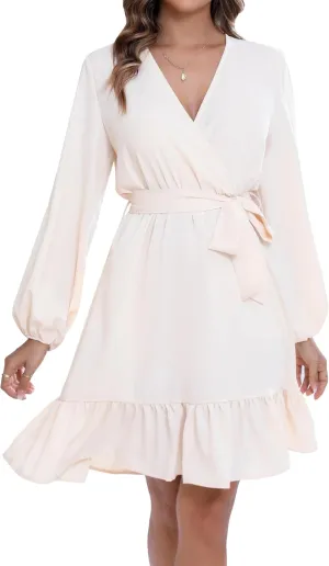 Women's Flared Sleeves Printed Wrap A-Line Mini Boho Dress