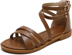 Women's Gladiator Sandals Summer Flat Strappy Sandals Fashion Dress Beach Shoes