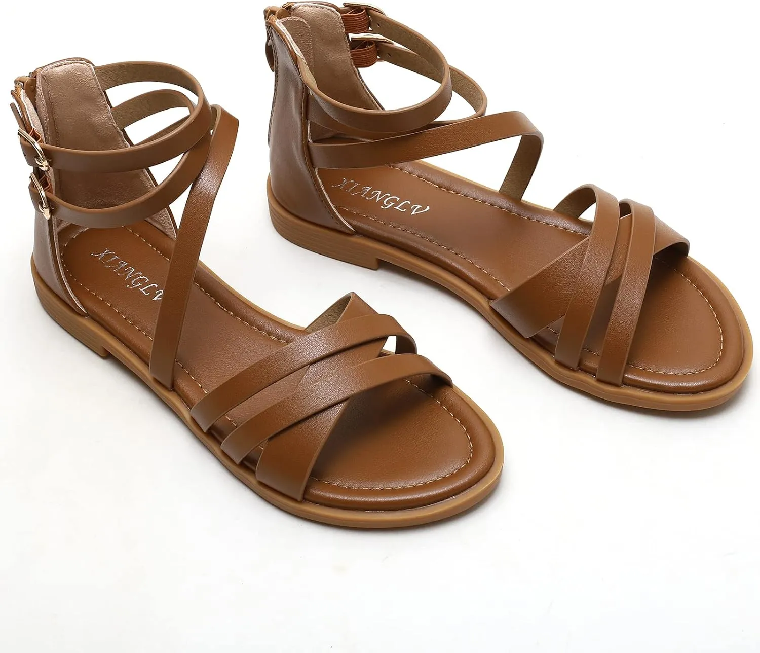 Women's Gladiator Sandals Summer Flat Strappy Sandals Fashion Dress Beach Shoes