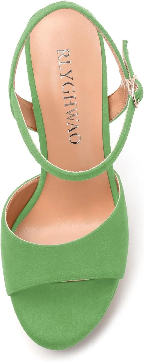 Women's Heeled Sandals, Buckle Ankle Strap Platform High Heels, Round Open Toe Fashion Suede Wedding Working Partying Shoes for Women