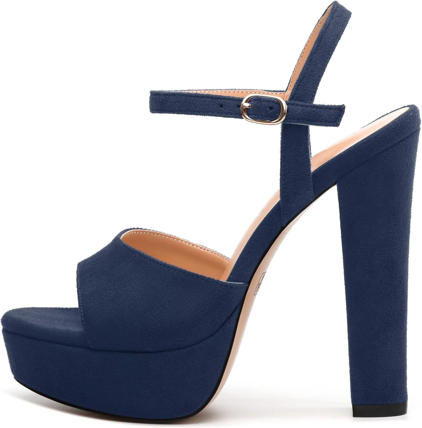 Women's Heeled Sandals, Buckle Ankle Strap Platform High Heels, Round Open Toe Fashion Suede Wedding Working Partying Shoes for Women