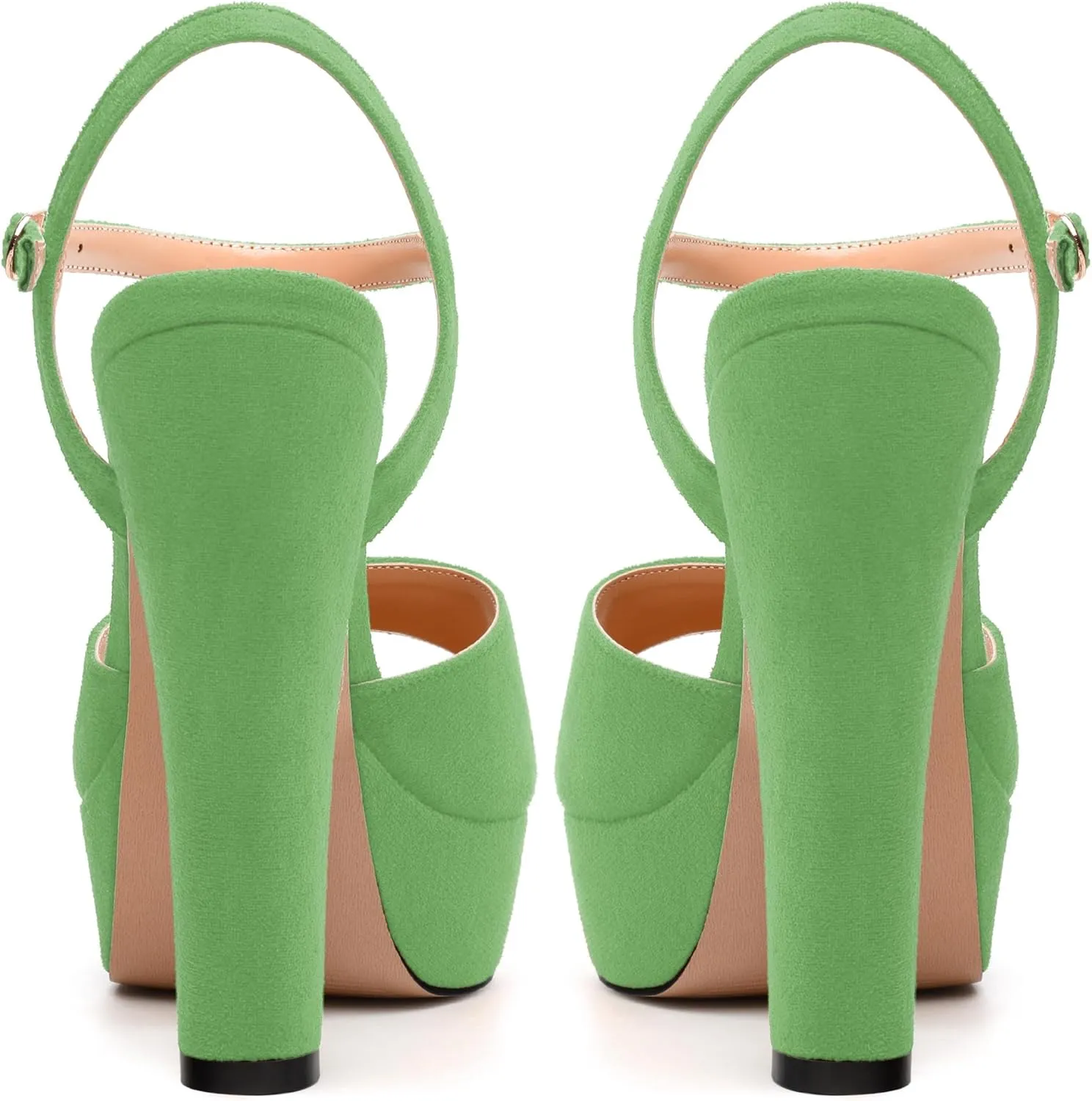 Women's Heeled Sandals, Buckle Ankle Strap Platform High Heels, Round Open Toe Fashion Suede Wedding Working Partying Shoes for Women