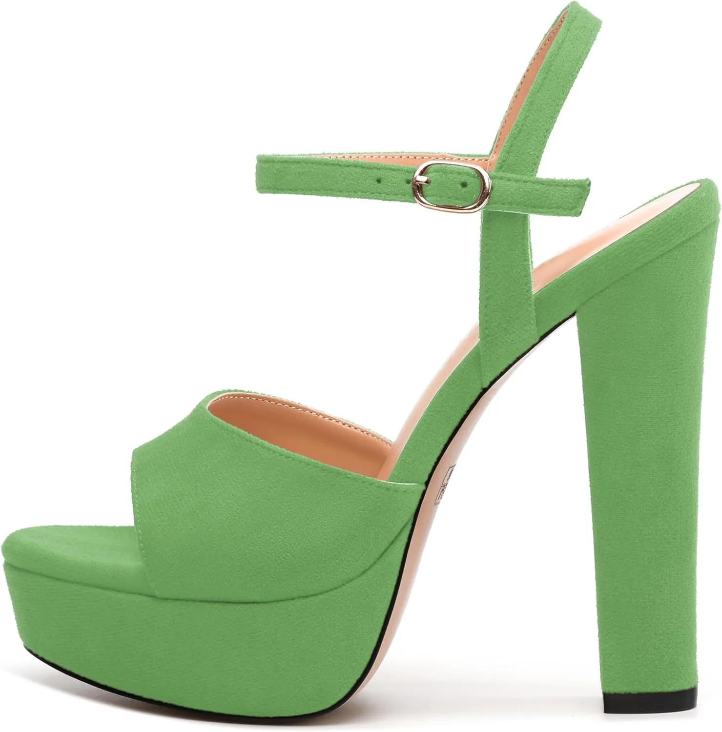 Women's Heeled Sandals, Buckle Ankle Strap Platform High Heels, Round Open Toe Fashion Suede Wedding Working Partying Shoes for Women