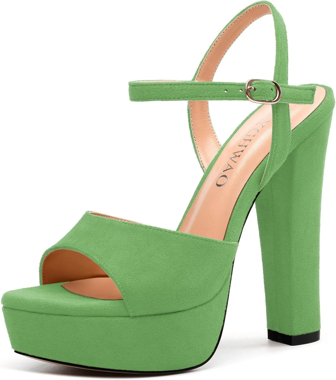 Women's Heeled Sandals, Buckle Ankle Strap Platform High Heels, Round Open Toe Fashion Suede Wedding Working Partying Shoes for Women