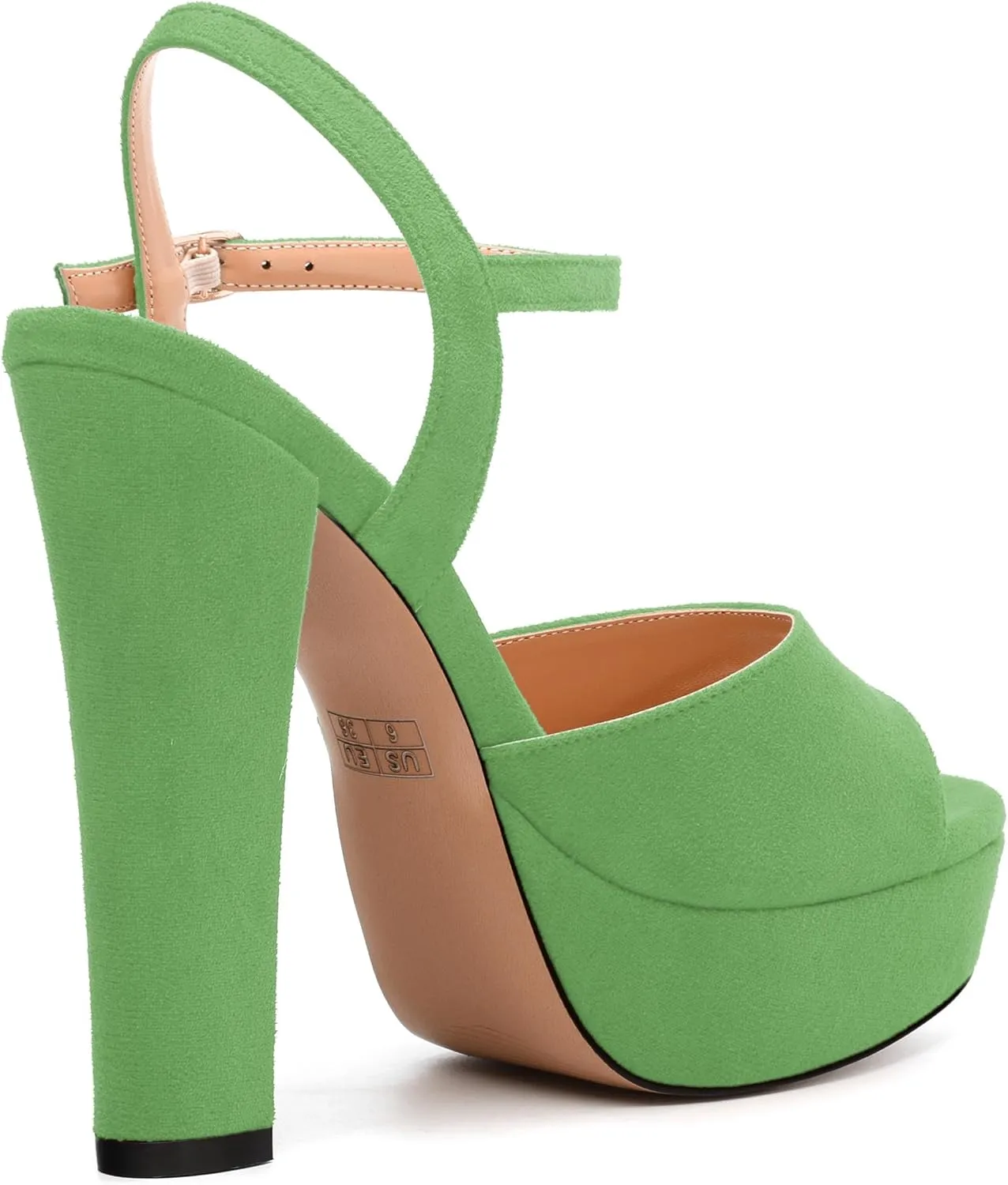 Women's Heeled Sandals, Buckle Ankle Strap Platform High Heels, Round Open Toe Fashion Suede Wedding Working Partying Shoes for Women