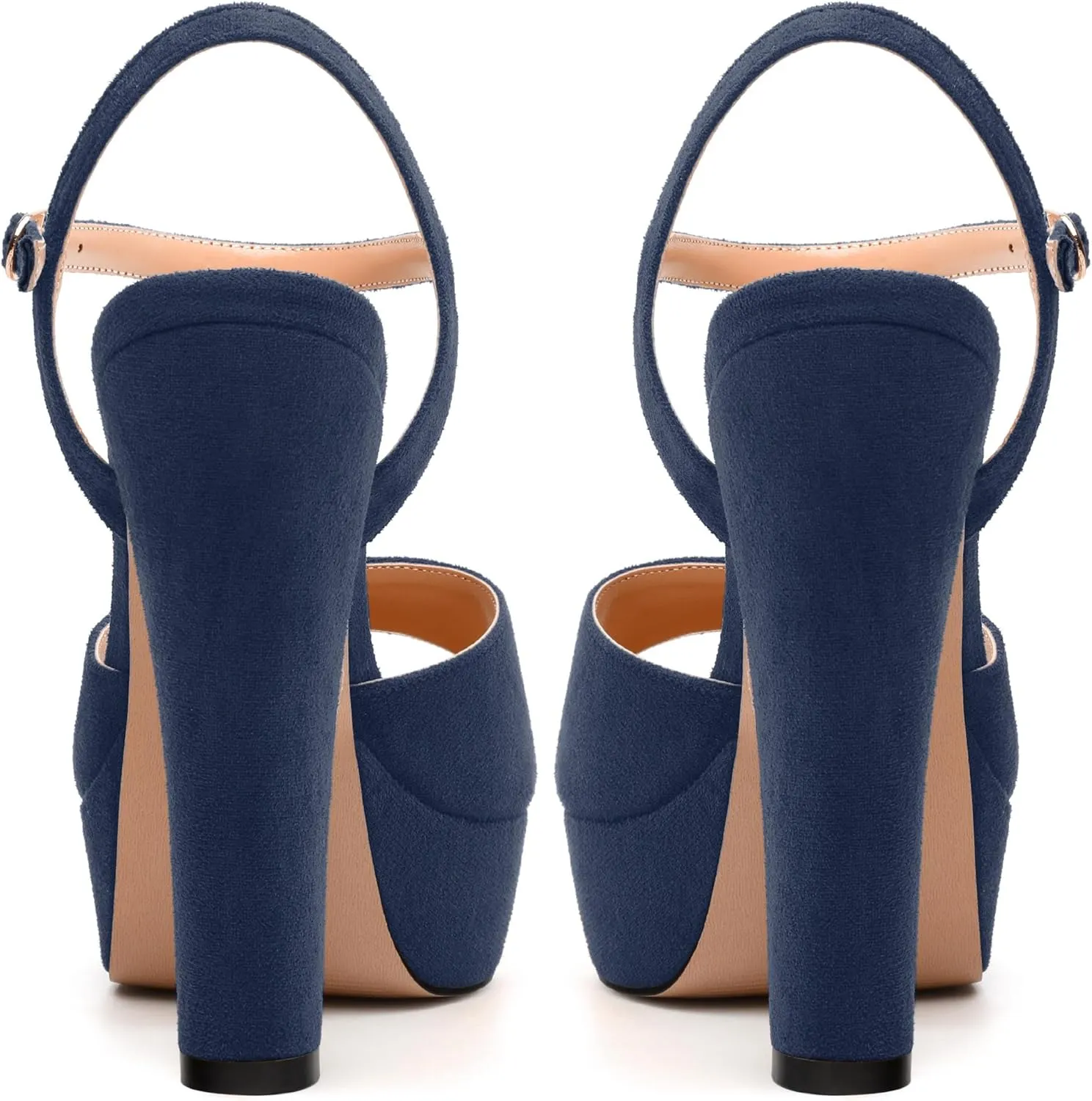 Women's Heeled Sandals, Buckle Ankle Strap Platform High Heels, Round Open Toe Fashion Suede Wedding Working Partying Shoes for Women