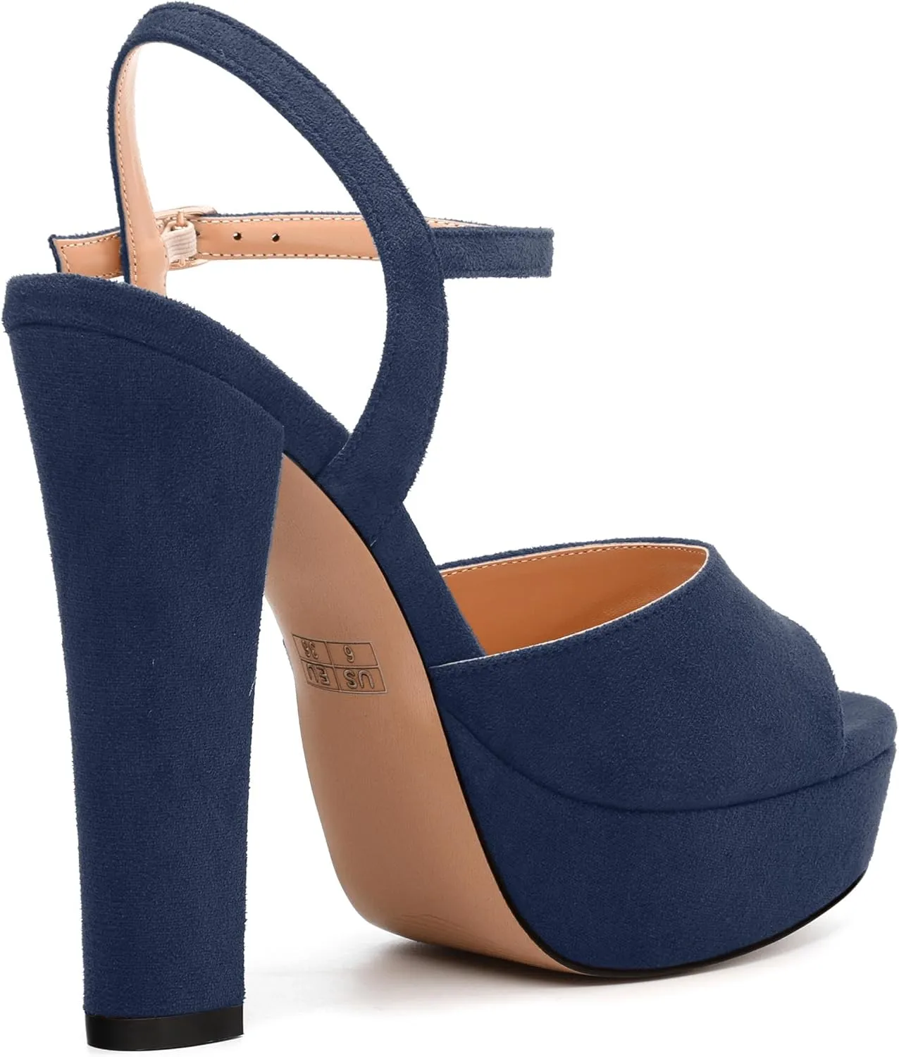 Women's Heeled Sandals, Buckle Ankle Strap Platform High Heels, Round Open Toe Fashion Suede Wedding Working Partying Shoes for Women