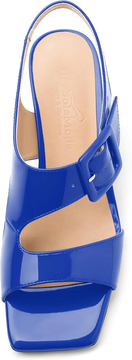 Womens Heeled Sandals Shoes, Square Peep Toe Mid Block Heel Ankle Strap Sandals for Women, Leather Insole Chunky Heel Sandals with Buckle 2"