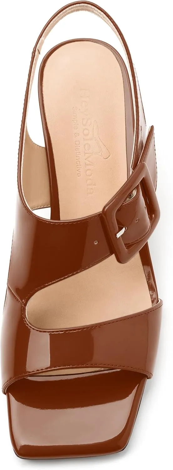 Womens Heeled Sandals Shoes, Square Peep Toe Mid Block Heel Ankle Strap Sandals for Women, Leather Insole Chunky Heel Sandals with Buckle 2"