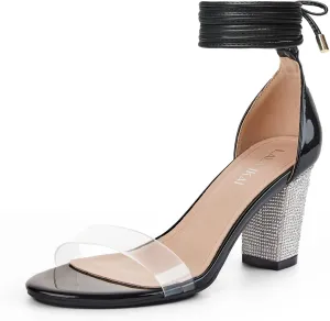 Women's Heels Chunky High Heels Sandals for Women Comfy Open Toe Strappy Rhinestone Heeled White Silver Gold Black Ankle Clear Dress Shoes