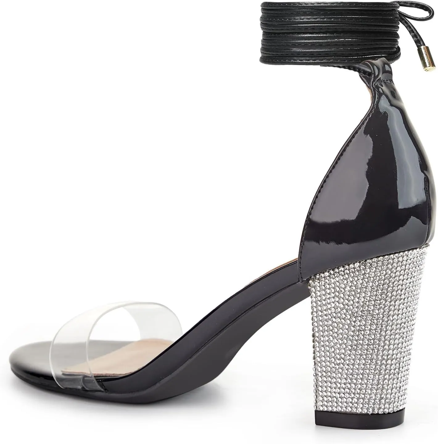 Women's Heels Chunky High Heels Sandals for Women Comfy Open Toe Strappy Rhinestone Heeled White Silver Gold Black Ankle Clear Dress Shoes