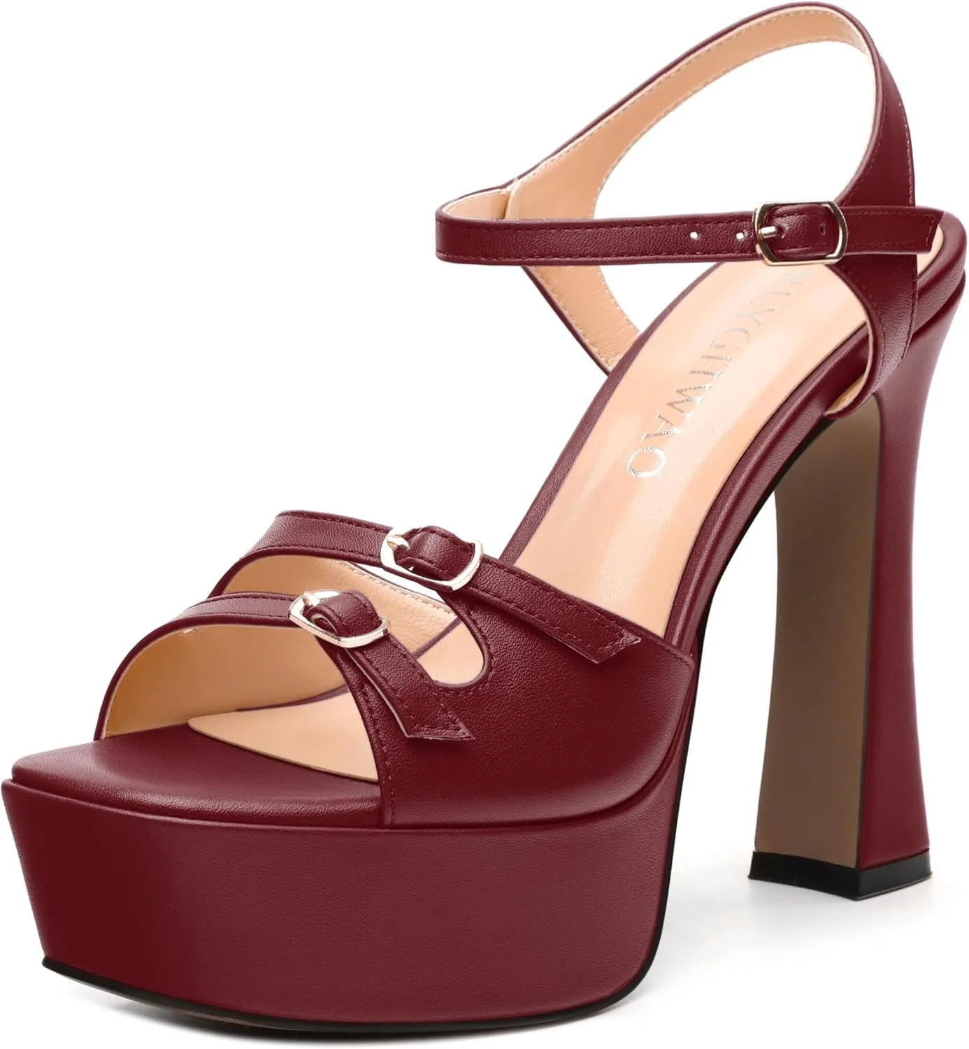 Women's High Heel Platform Sandals - Open Square Toe Block Heels, Adjustable Ankle Strap Buckle, Chic Solid Color Dress Shoes for Weddings, Parties, Daily Wear