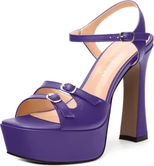 Women's High Heel Platform Sandals - Open Square Toe Block Heels, Adjustable Ankle Strap Buckle, Chic Solid Color Dress Shoes for Weddings, Parties, Daily Wear