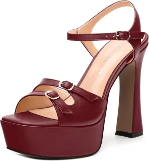 Women's High Heel Platform Sandals - Open Square Toe Block Heels, Adjustable Ankle Strap Buckle, Chic Solid Color Dress Shoes for Weddings, Parties, Daily Wear