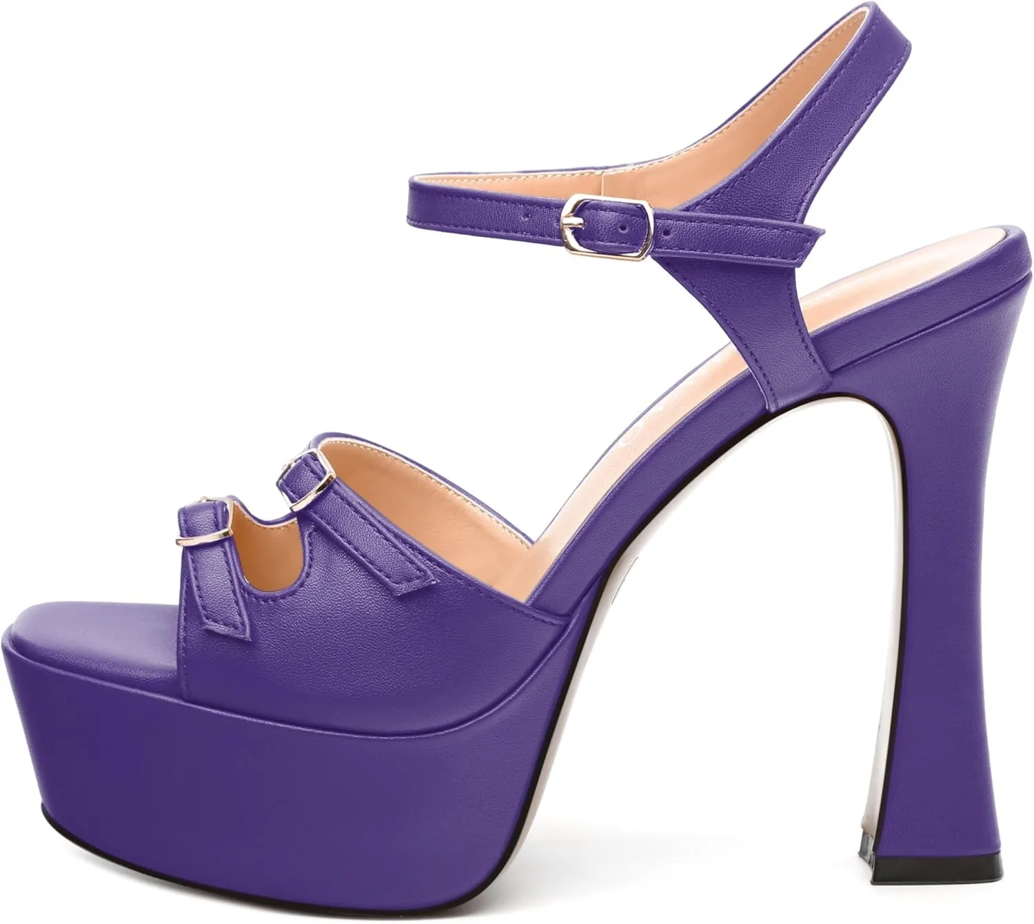 Women's High Heel Platform Sandals - Open Square Toe Block Heels, Adjustable Ankle Strap Buckle, Chic Solid Color Dress Shoes for Weddings, Parties, Daily Wear