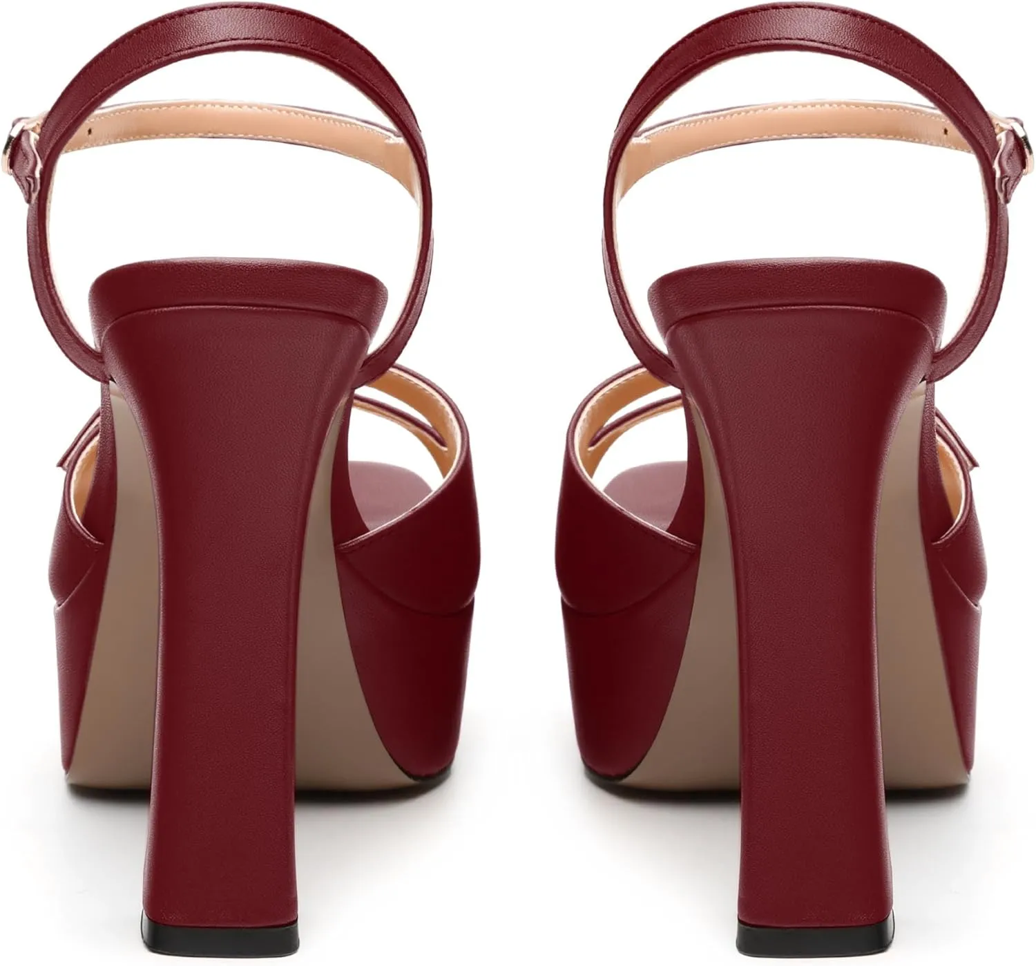 Women's High Heel Platform Sandals - Open Square Toe Block Heels, Adjustable Ankle Strap Buckle, Chic Solid Color Dress Shoes for Weddings, Parties, Daily Wear
