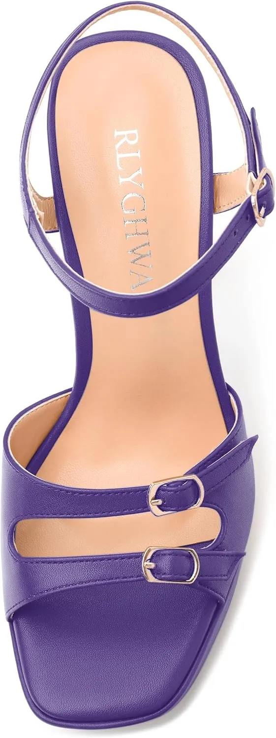 Women's High Heel Platform Sandals - Open Square Toe Block Heels, Adjustable Ankle Strap Buckle, Chic Solid Color Dress Shoes for Weddings, Parties, Daily Wear