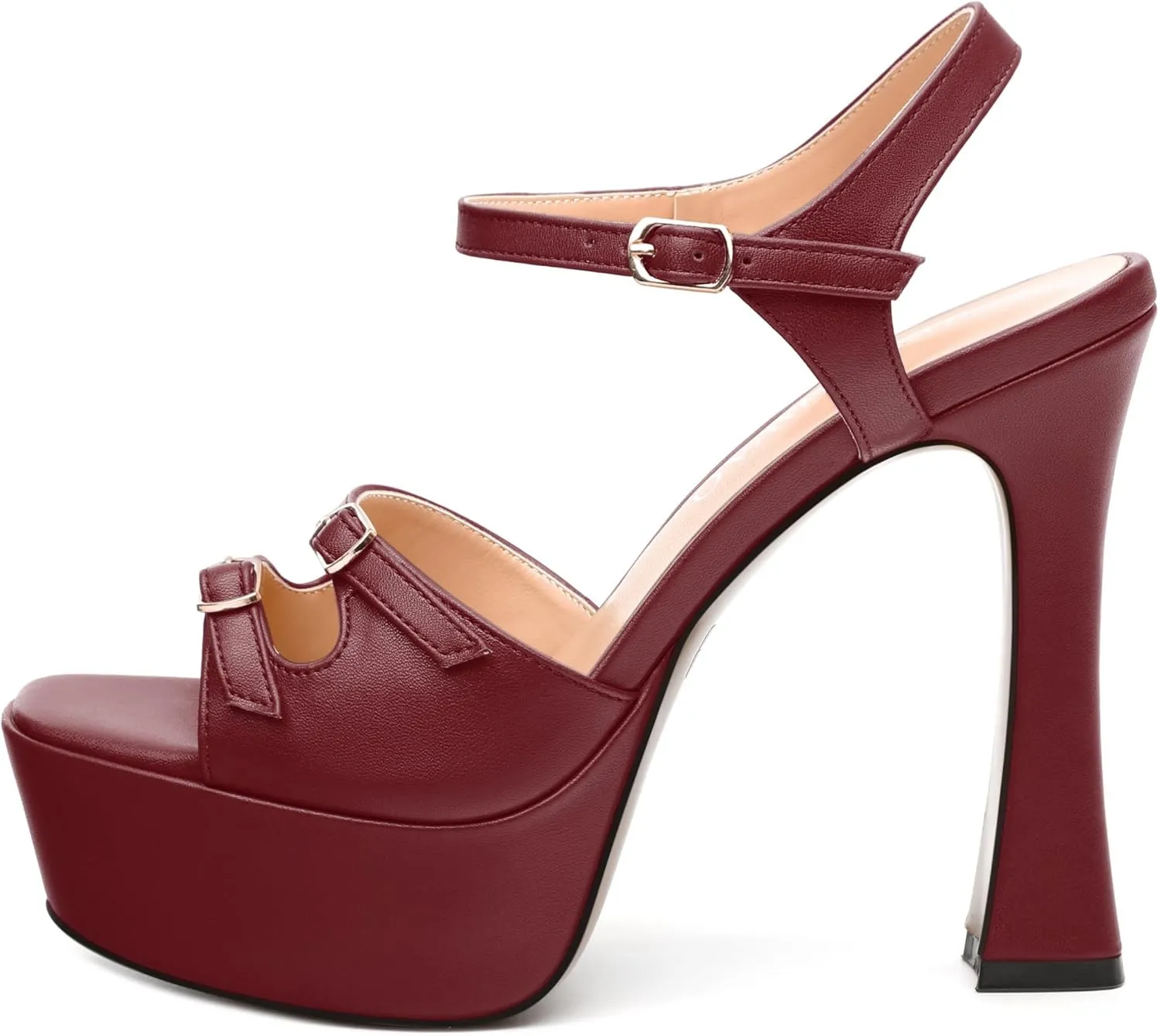 Women's High Heel Platform Sandals - Open Square Toe Block Heels, Adjustable Ankle Strap Buckle, Chic Solid Color Dress Shoes for Weddings, Parties, Daily Wear