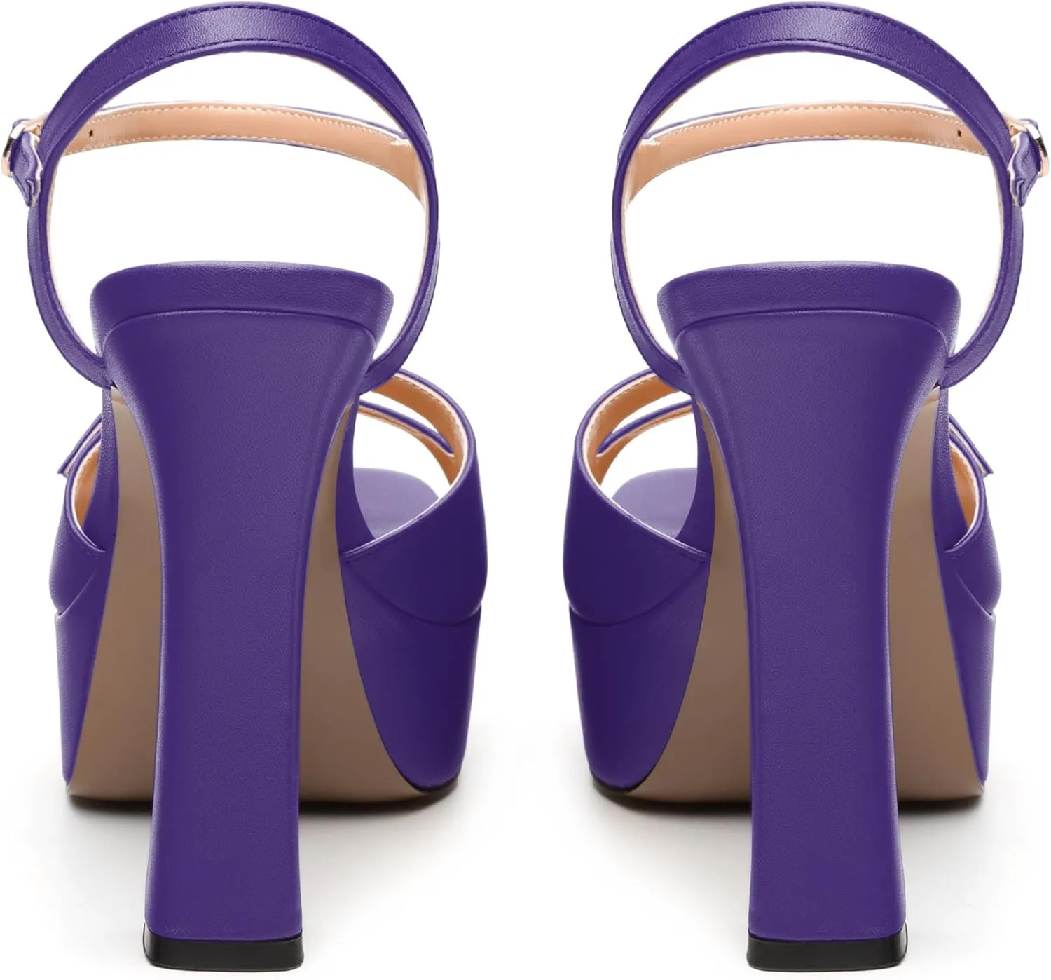 Women's High Heel Platform Sandals - Open Square Toe Block Heels, Adjustable Ankle Strap Buckle, Chic Solid Color Dress Shoes for Weddings, Parties, Daily Wear