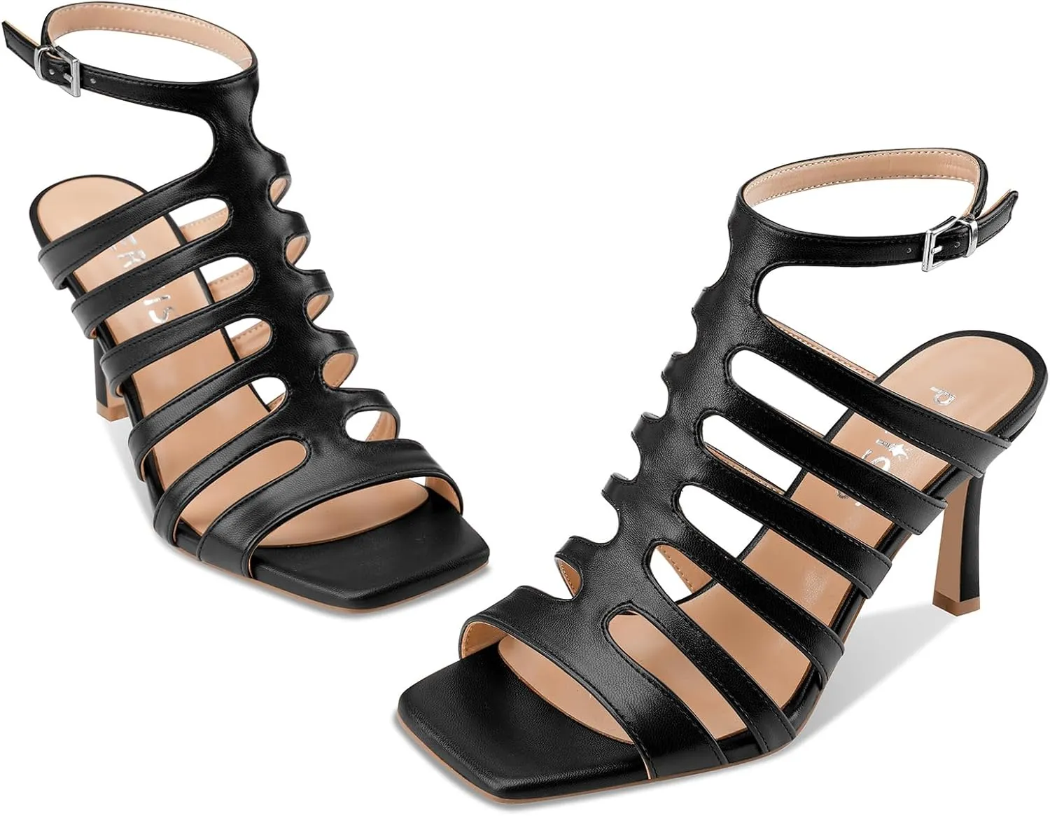 Women's High Heel Stiletto Gladiator Sandals Open Square Toe T-Strap Stilettos Cutout Hollow Dress Slingback Heels Summer Strappy Comfy Shoes for Ladies Sexy Unique