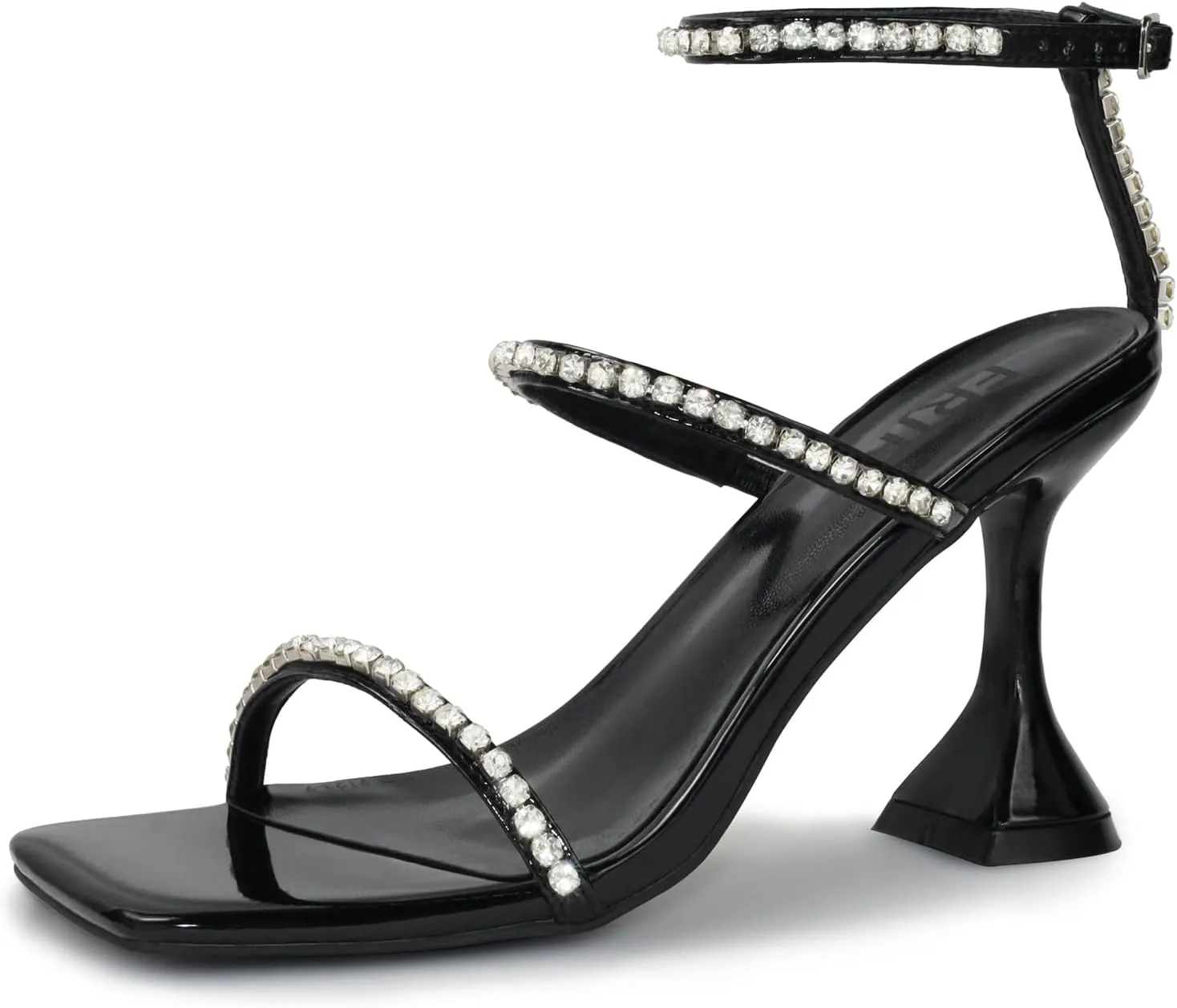 Women's Kitten Heel Rhinestone Sandals Lace Up Slingback Square Open Toe Heels Sparkling Sandals with Stiletto Buckle Strap for Dress Party Prom Wedding High Heeled Shoes