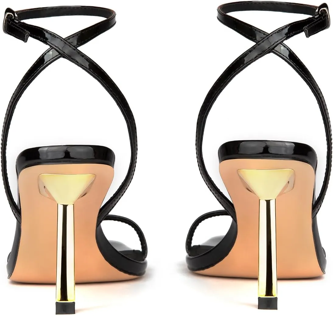 Women's Lace Up Heeled Sandals Stiletto Heels Adjustable Ankle Strap Square Open Toe Slingback Party Shoes