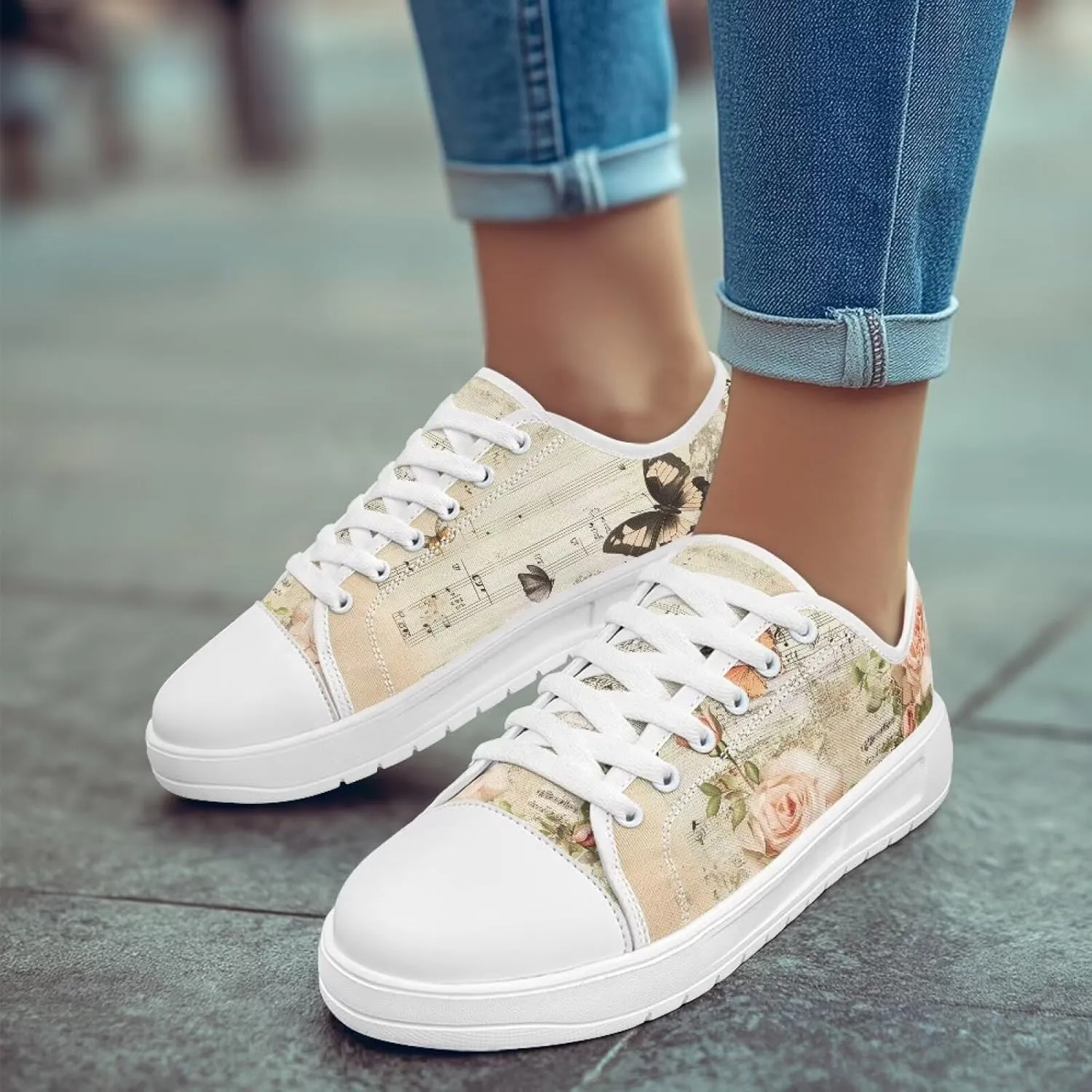 Women's Lace Up Low Top Canvas Shoes Fashion Casual Round Toe Sneakers Hands Free No Laces Barefoot Shoes US5.5-13.5