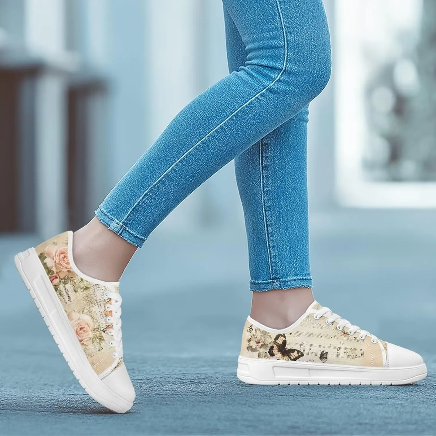 Women's Lace Up Low Top Canvas Shoes Fashion Casual Round Toe Sneakers Hands Free No Laces Barefoot Shoes US5.5-13.5