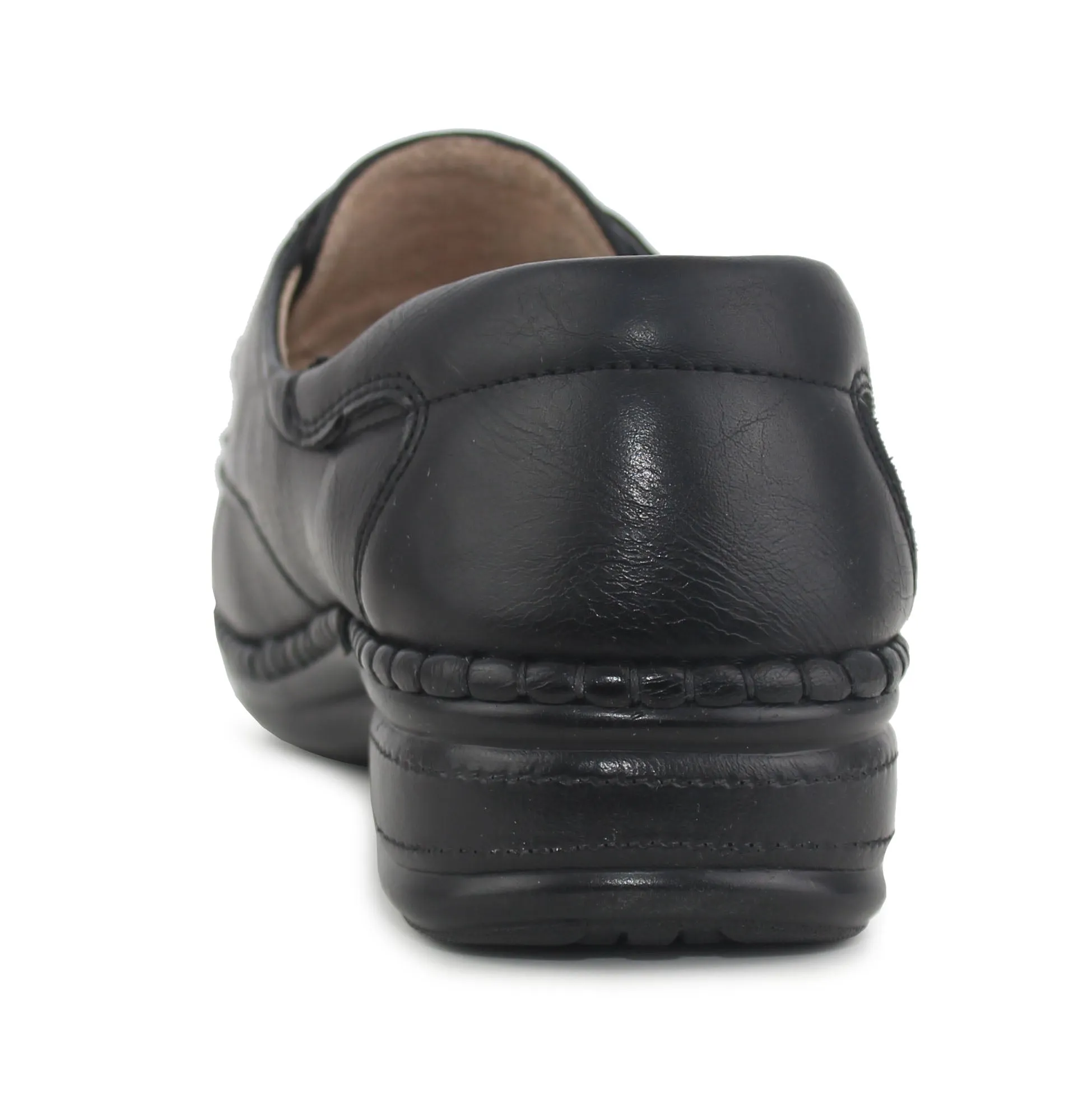 Womens Ladies Extra Wide Fitting EEE Touch Fasten Strap Leather Lined Office Formal Loafers Shoes