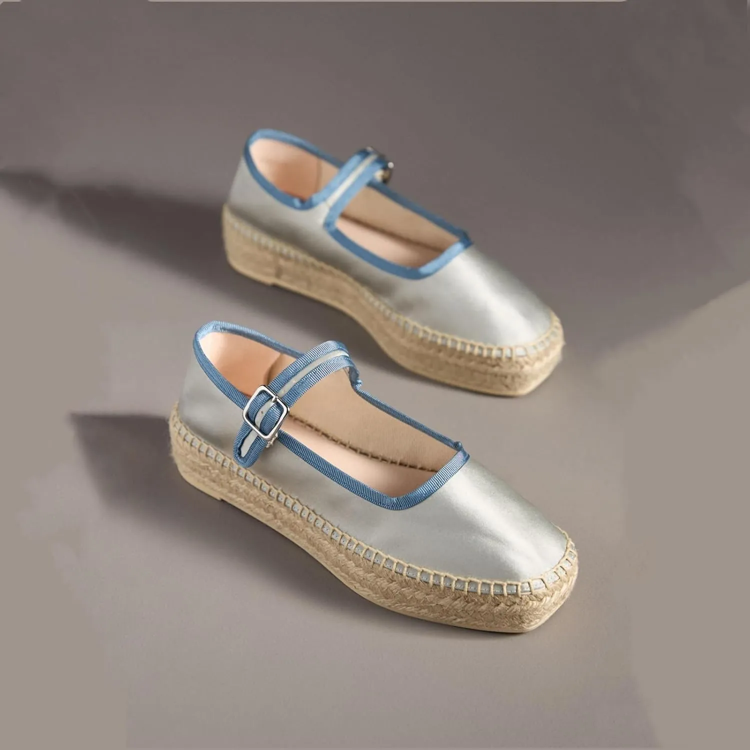 Women's Mary Jane Espadrilles Flats Platform Espadrilles Woven Outsole Shoes Canvas Flats