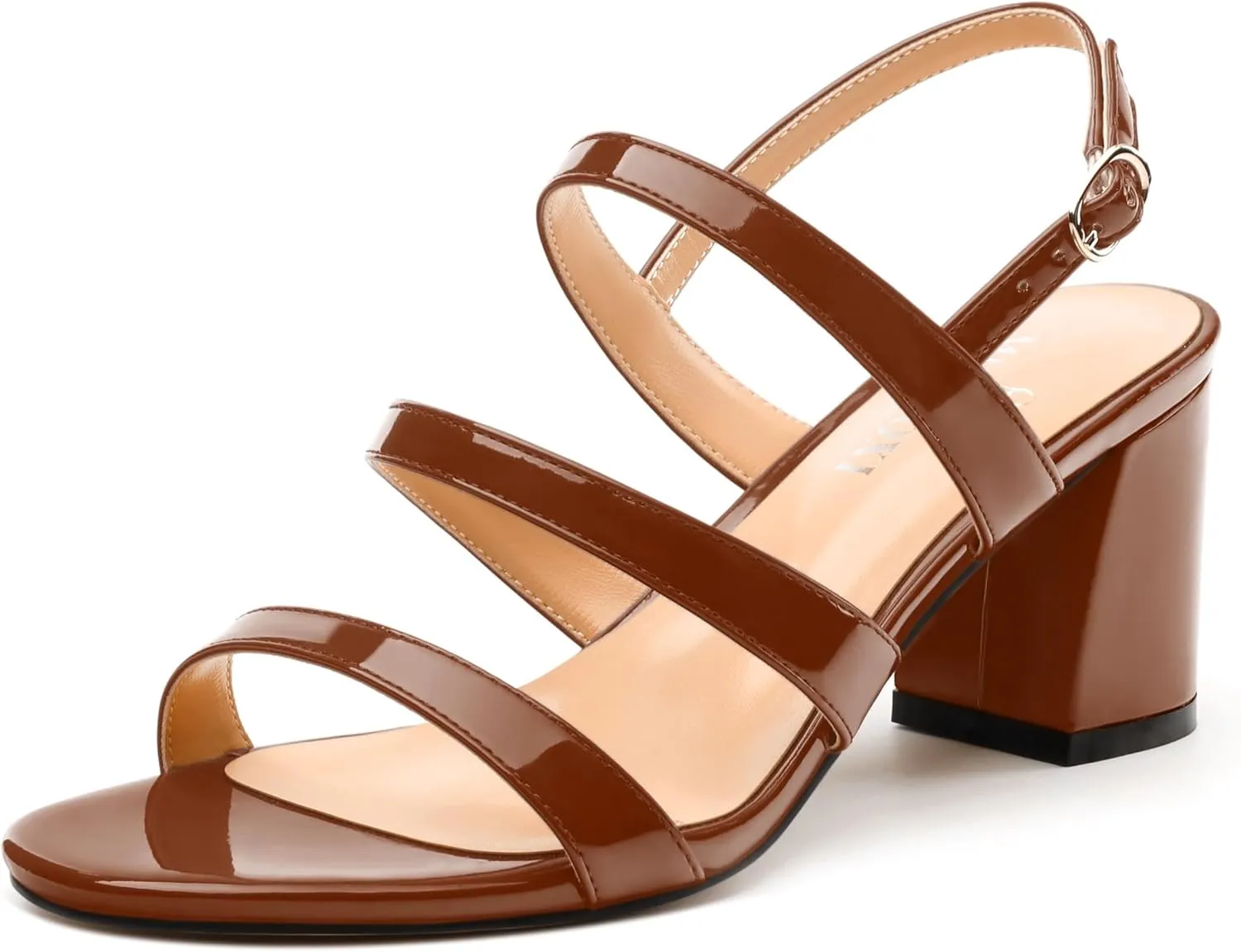 Womens Mid Heel Sandals, Round Open Toe Block Heel Strappy Sandals for Women, Low Chunky Heel Ankle Strap Sandals 2"